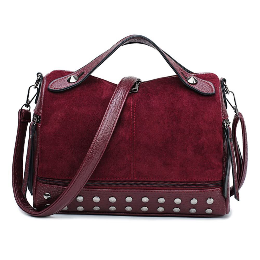 3263 Retro Handbag Suede PU Leather Shoulder Bag Shopper Work Boston Bag